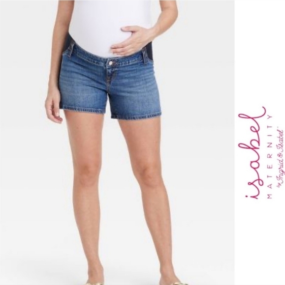 Isabel Maternity Midi Jean Shorts Size 6 Under Belly Expandable Panel Denim NWT - Picture 1 of 9
